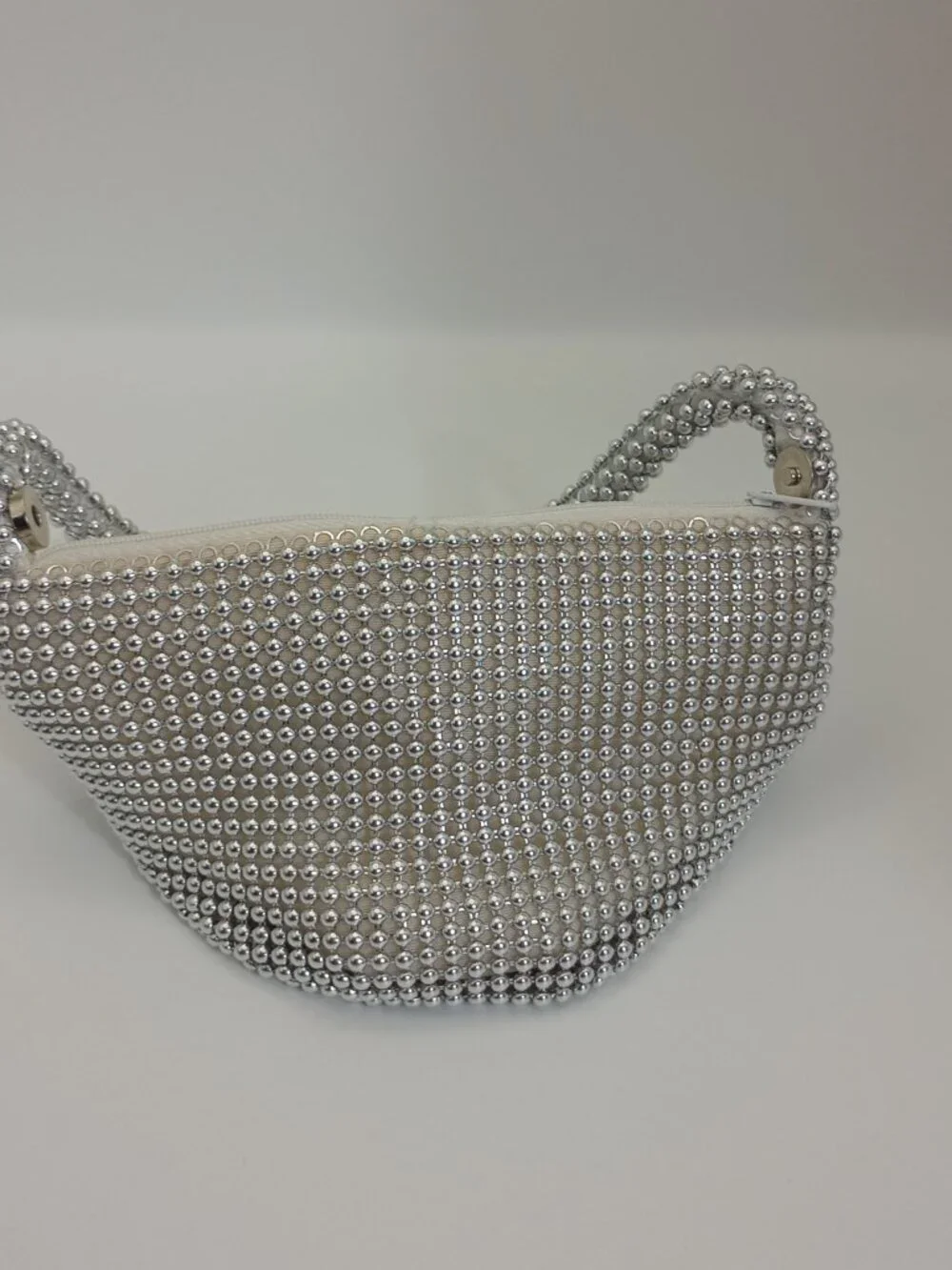 Silver Beaded Hobo Shoulder Bag Y2K Evening Party Purse Rhinestone Look